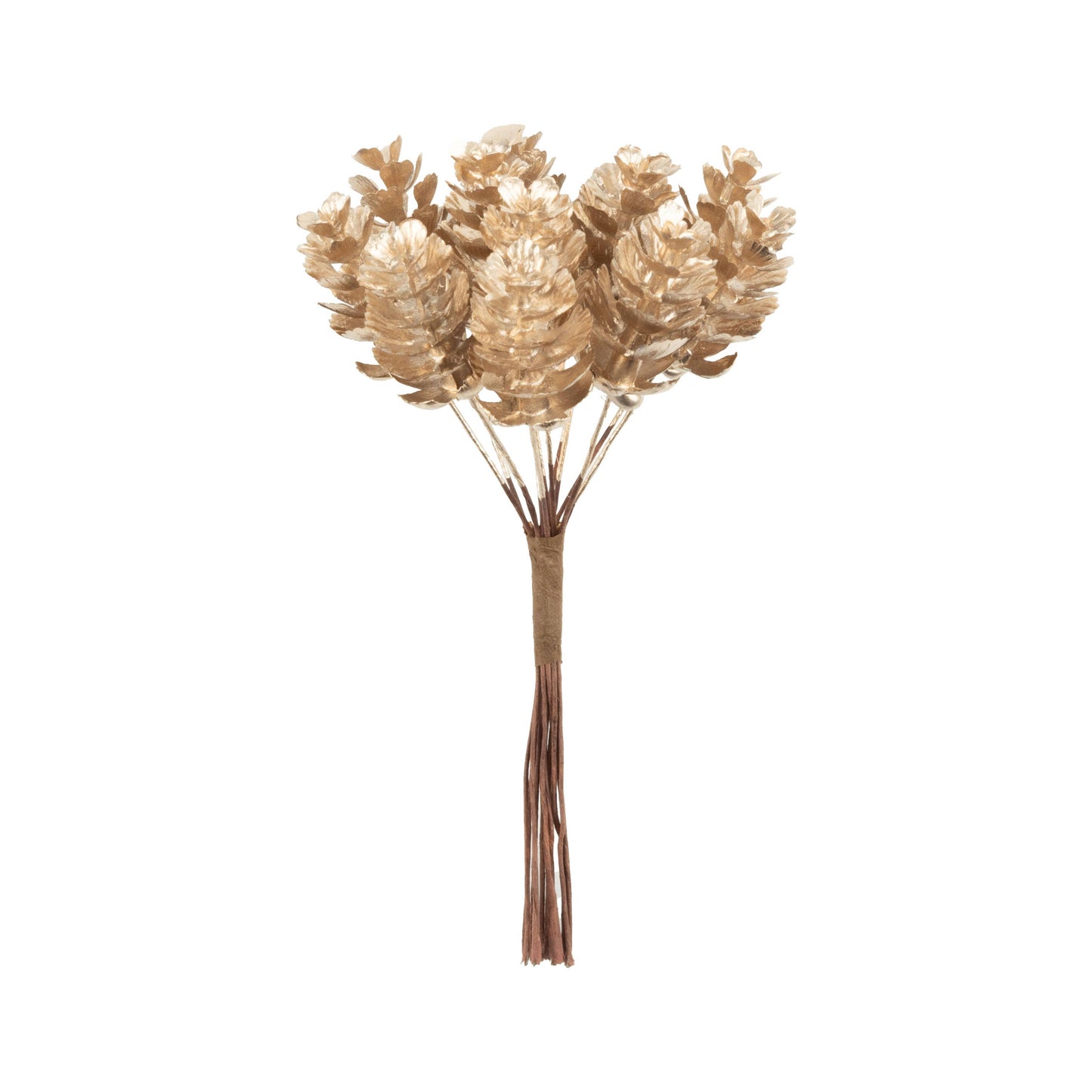Cluster of 12 gold mini fir pine cone picks