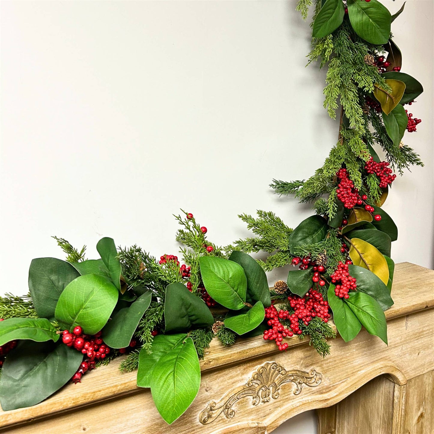 Mixed Magnolia, Berry, Real Touch Pine Garland 72"