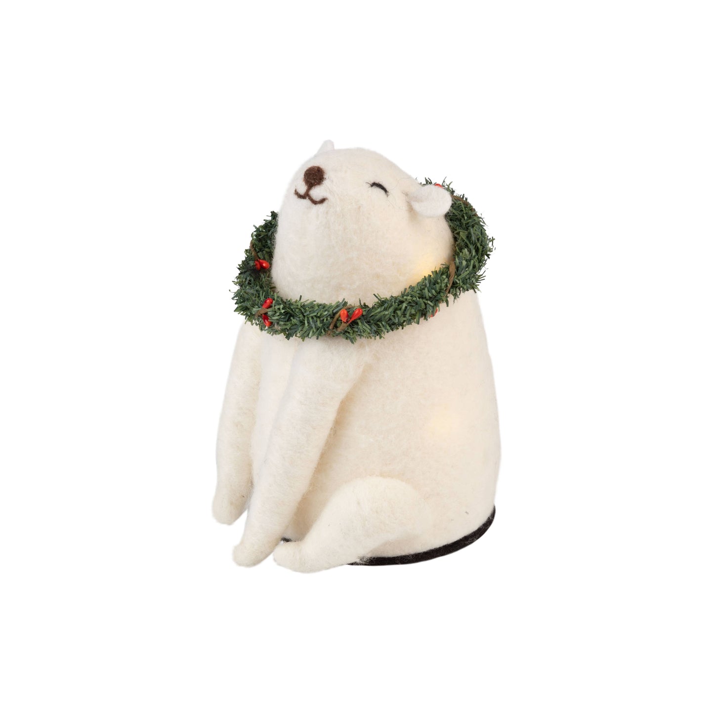 Felt polar bear with LED wreath - 7.5in