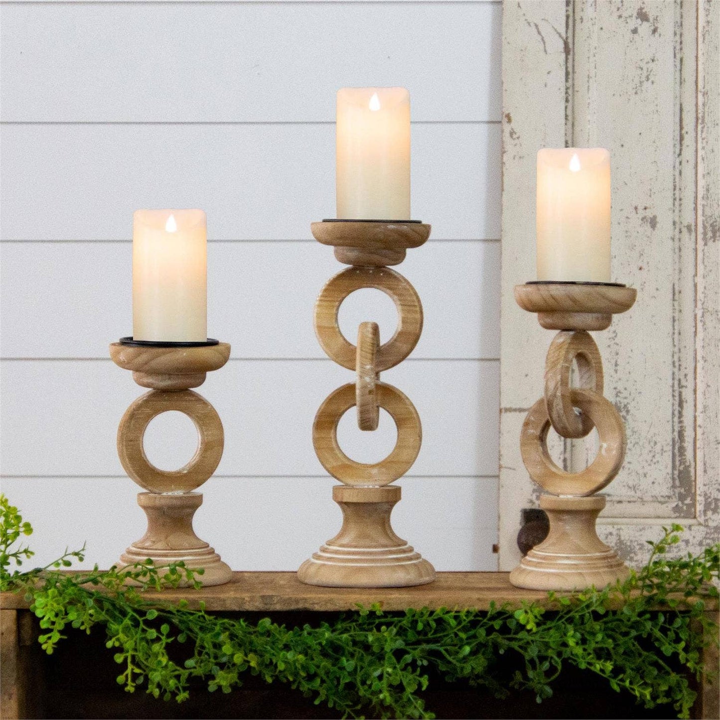 Chain Link Wood Candle Holders (Set Of 2)