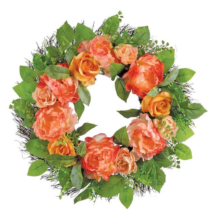 Lorry Peony Wreath 22" Coral,