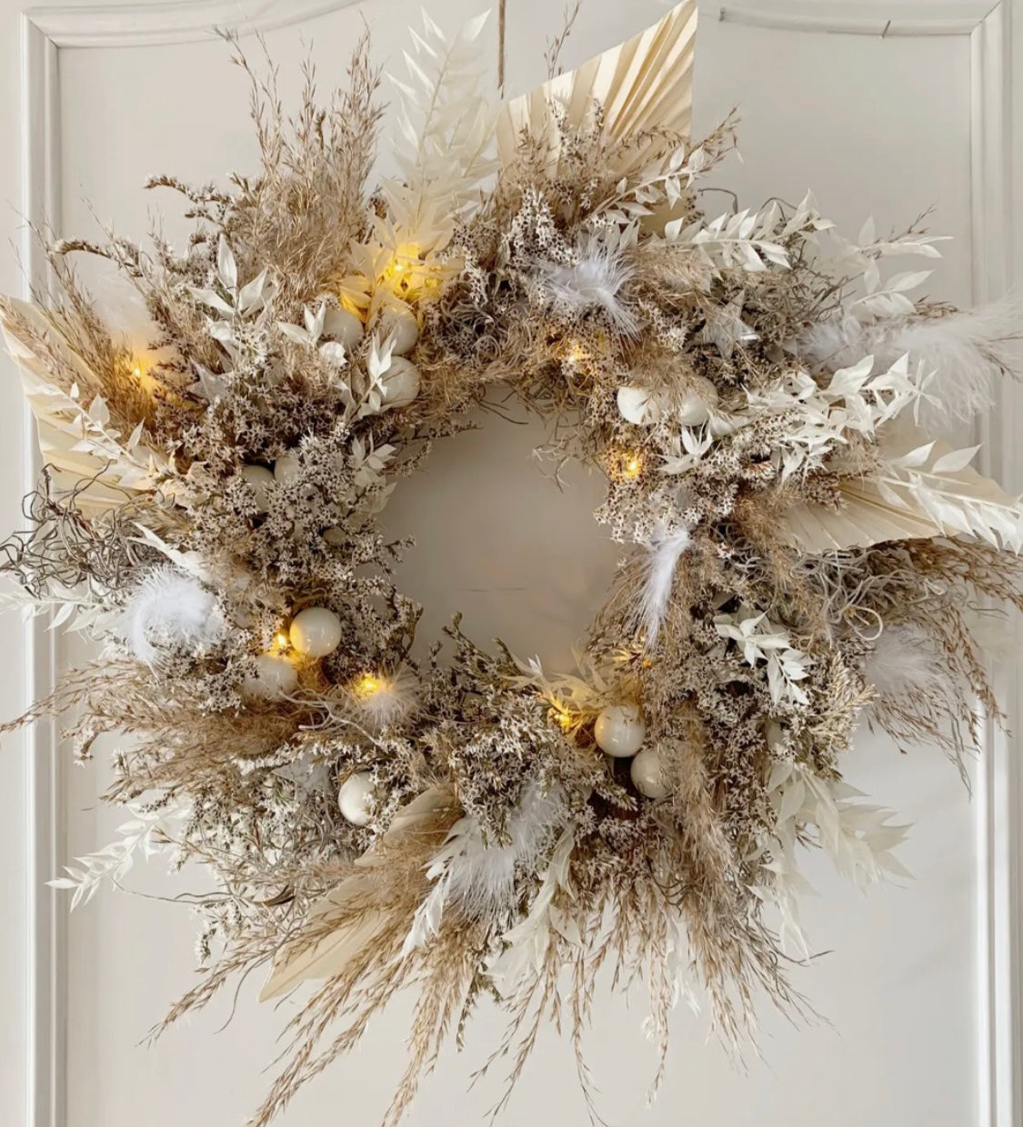 Natural Boho Wreath with LED Lights