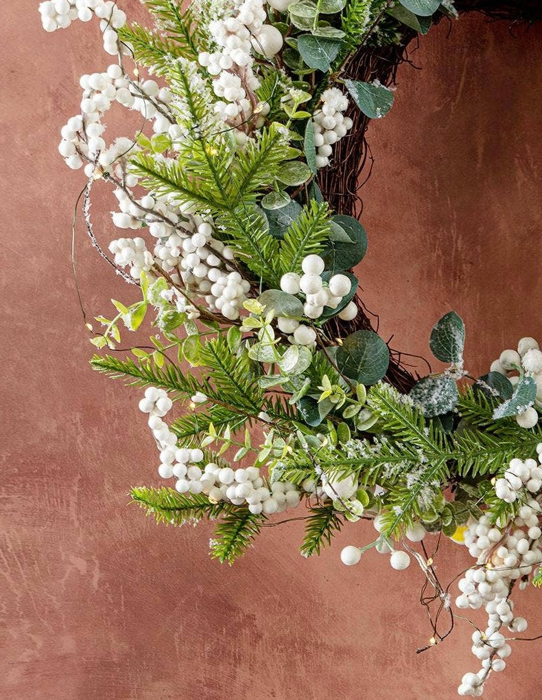 White Berries and Dollar Eucalyptus Led Wreath