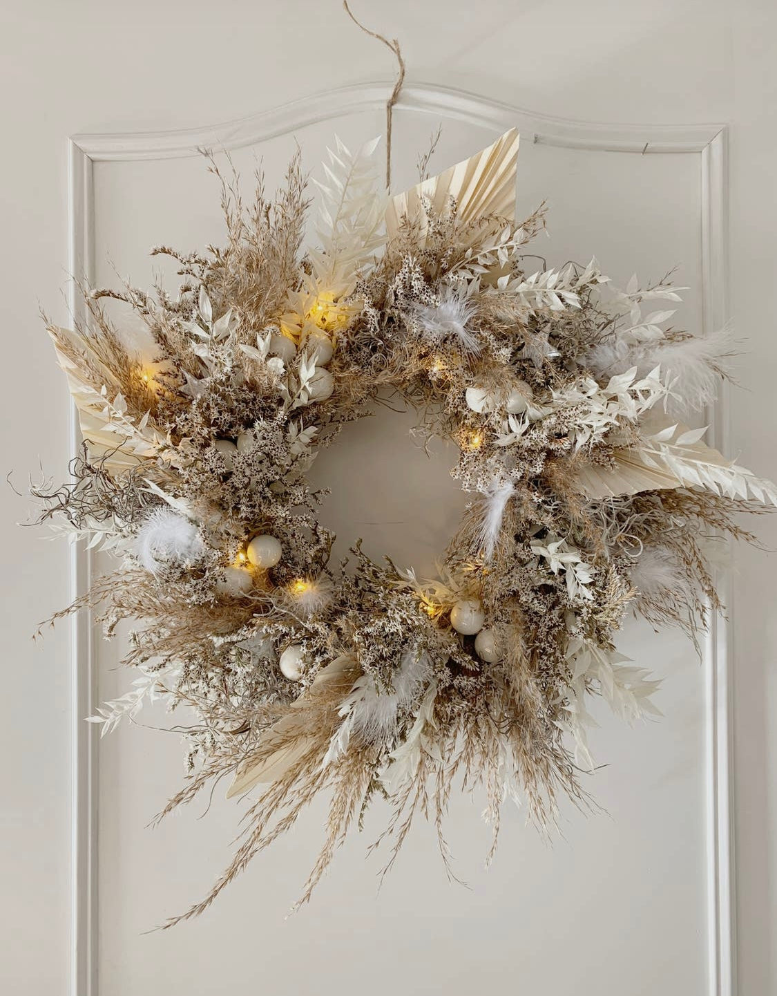 Natural Boho Wreath with LED Lights