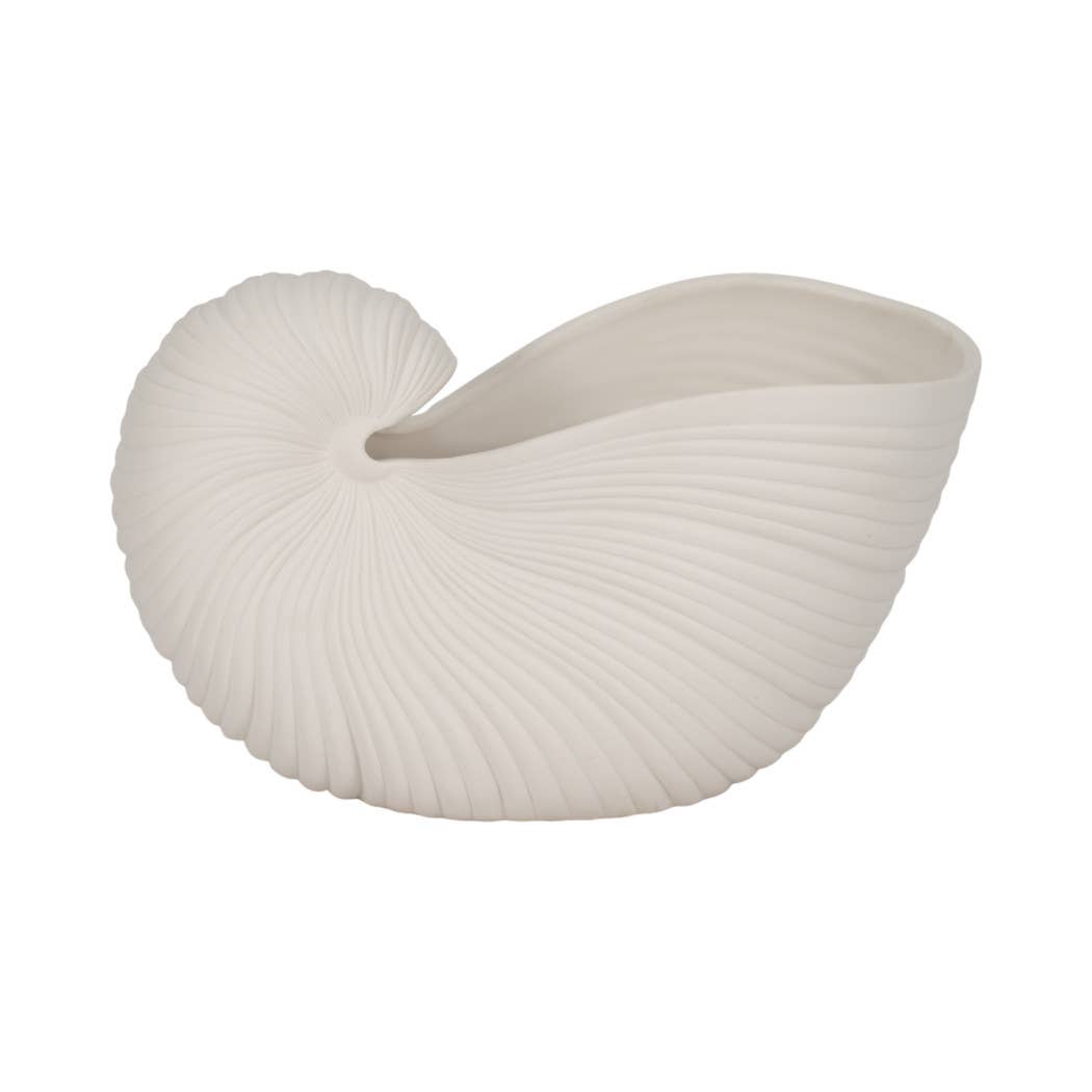 Decorative Figurine - White Ceramic Nautilus Shell, 10 in.