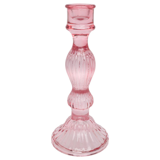 Tall Pink Glass Candle Sticks - Set of 2