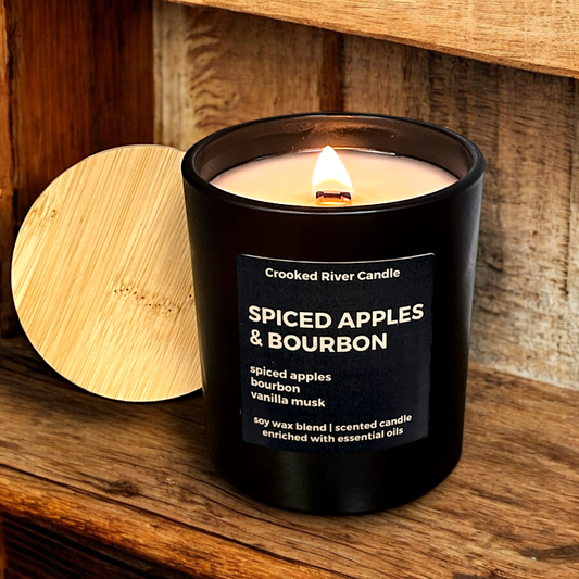 Spiced Apples & Bourbon Candle- Matte Black Jar- Bamboo Lid