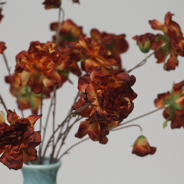 33'' Faux Dried Look Silk Rosa Chinensis Flower Stem