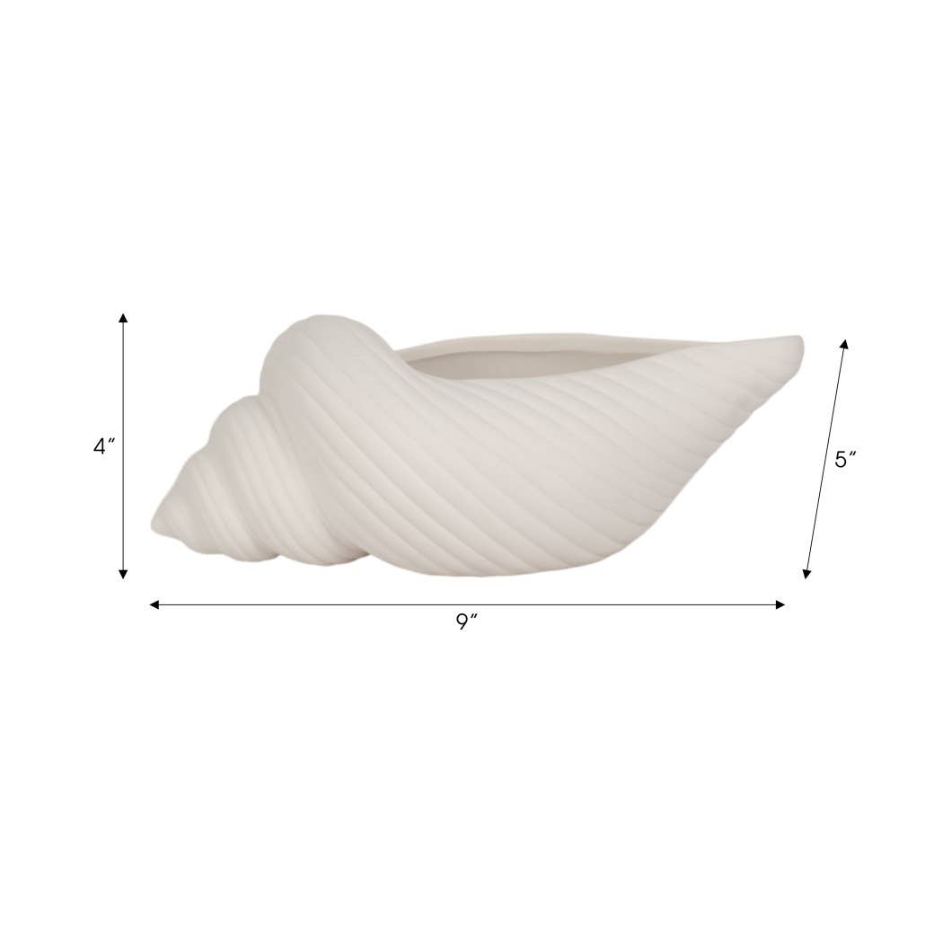 Decorative Figurine- White Ceramic Coastal Conch Shell, 9 in