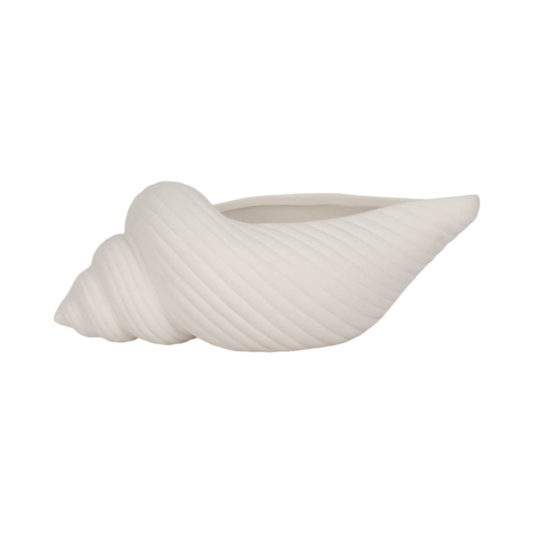 Decorative Figurine- White Ceramic Coastal Conch Shell, 9 in