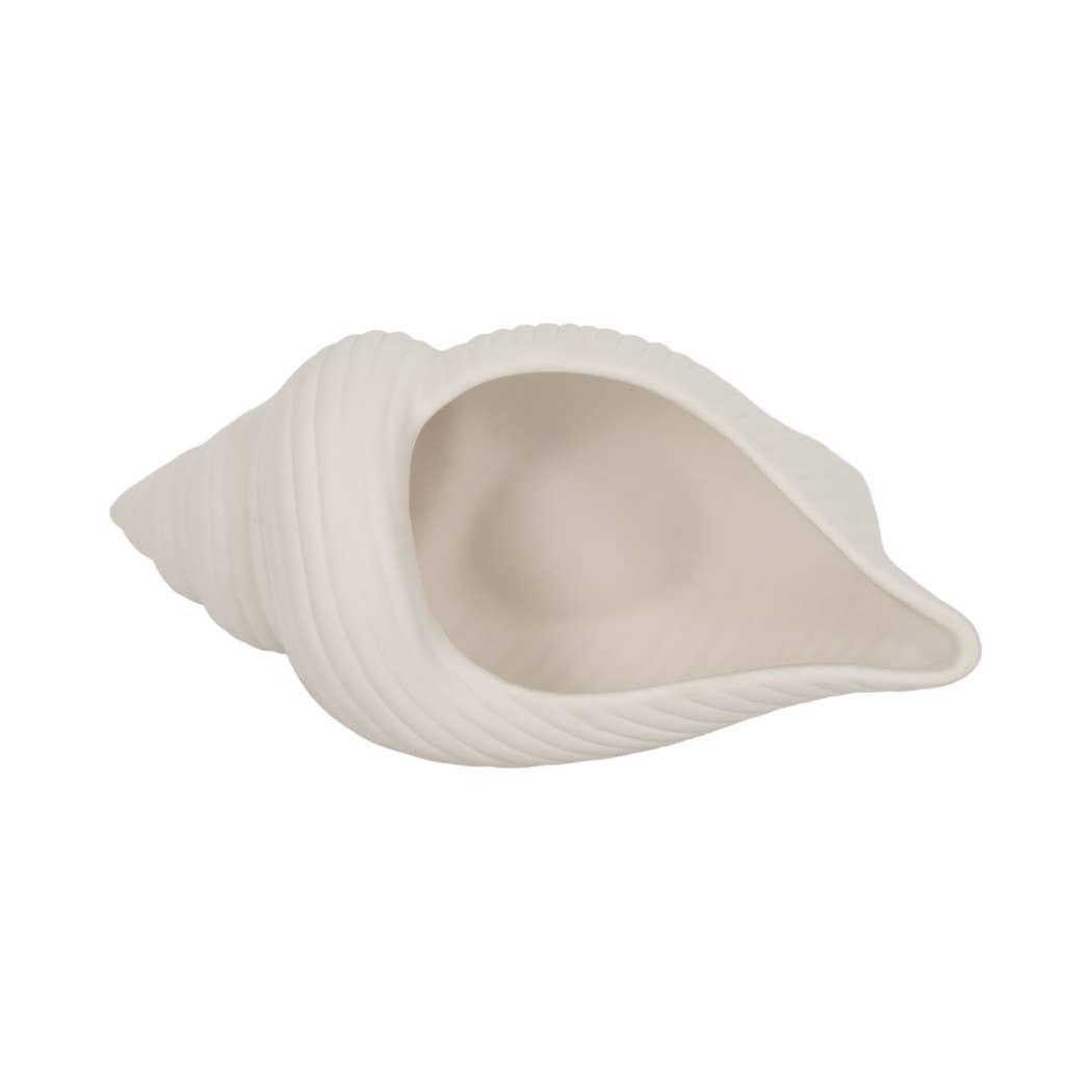 Decorative Figurine- White Ceramic Coastal Conch Shell, 9 in