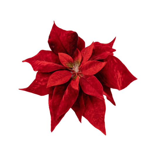 Clip-On Red Poinsettia with led light center - 6in