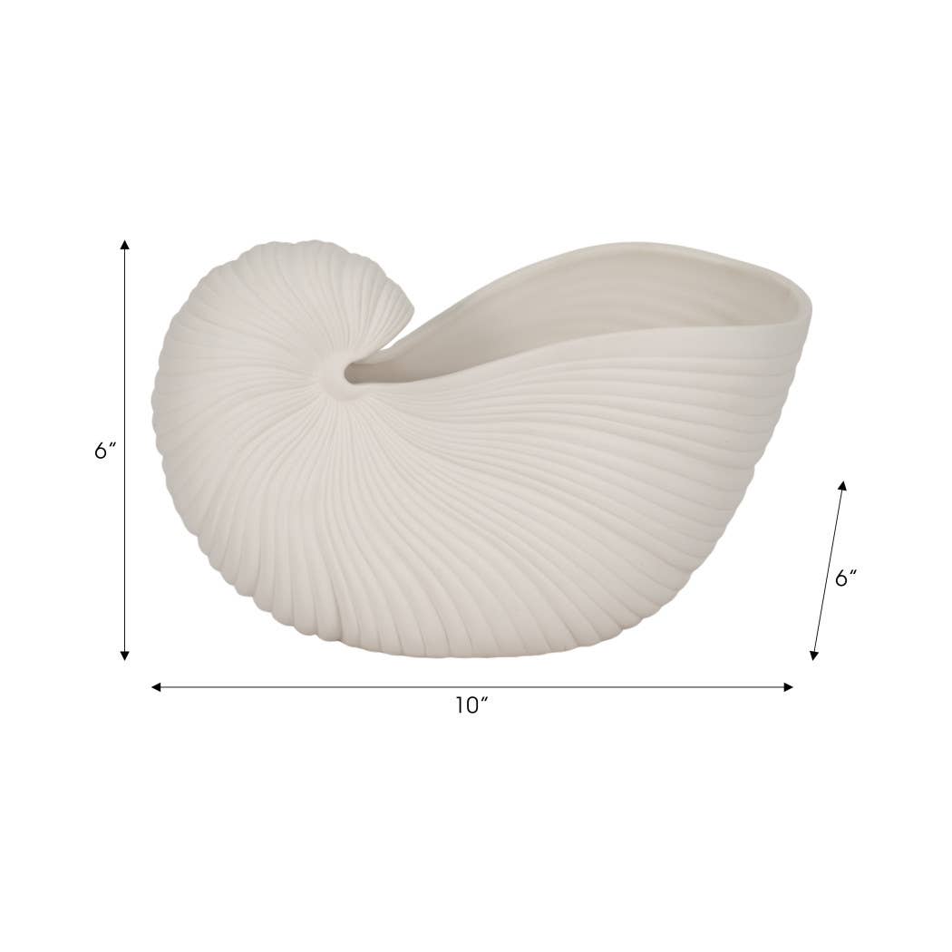 Decorative Figurine - White Ceramic Nautilus Shell, 10 in.