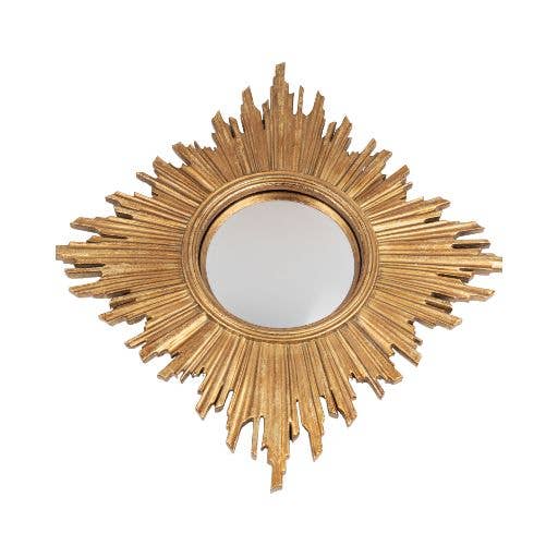 Gold diamond sunburst frame/convex mirror 11in