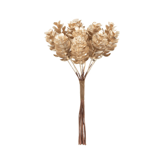 Cluster of 12 gold mini fir pine cone picks
