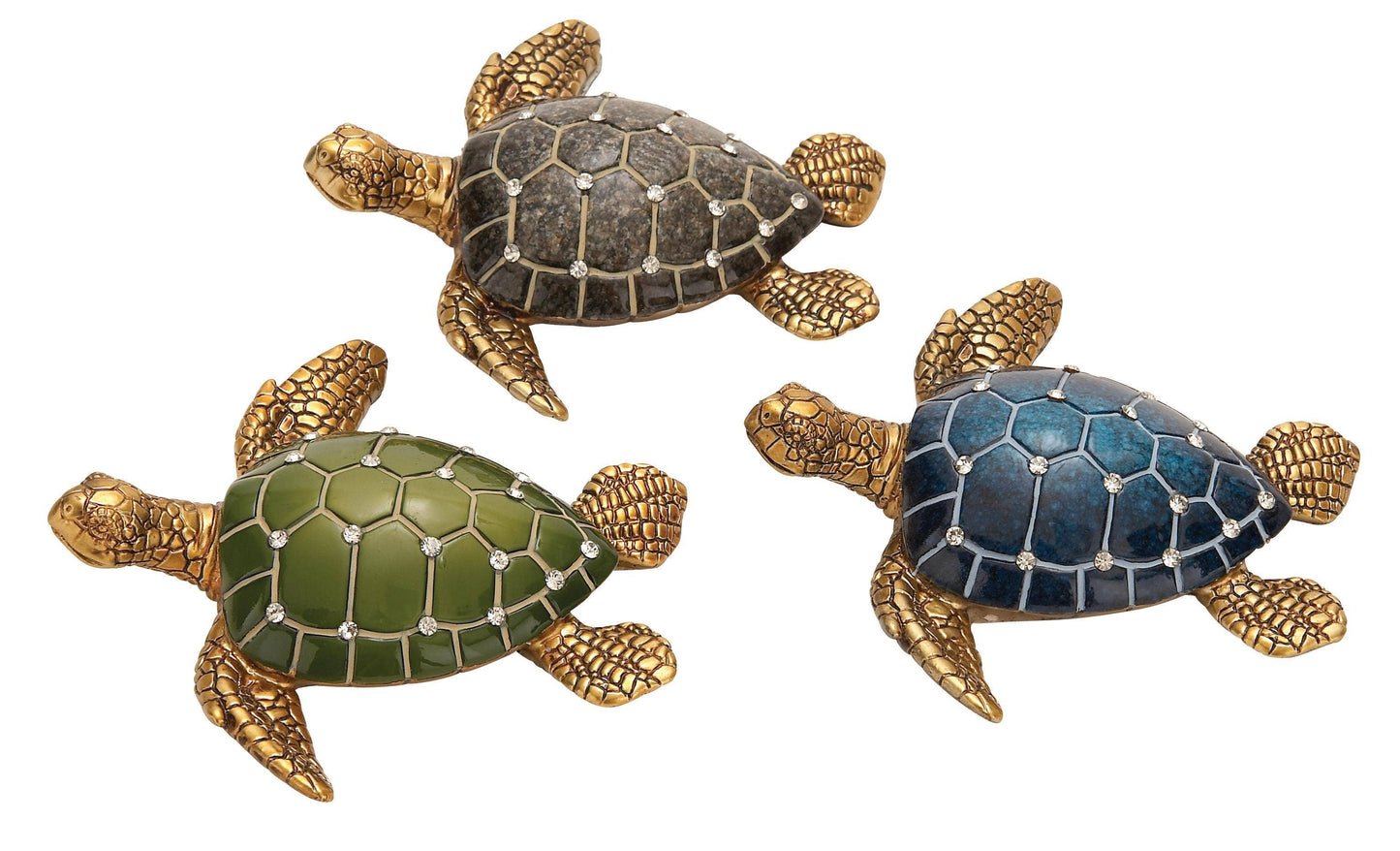 A-69393: POLYSTONE TURTLE 3 ASSORTED 5"W, 1"H