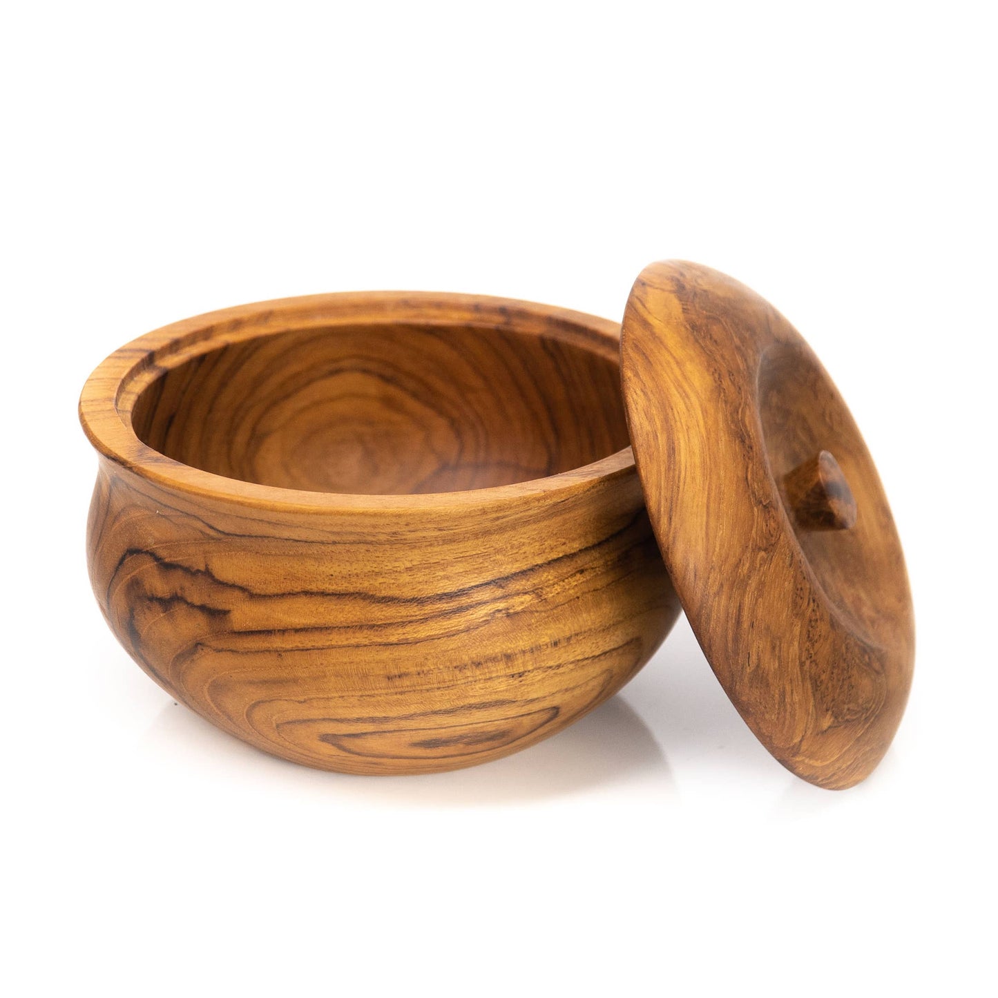 Ripple Teak Wood Bowl with Lid