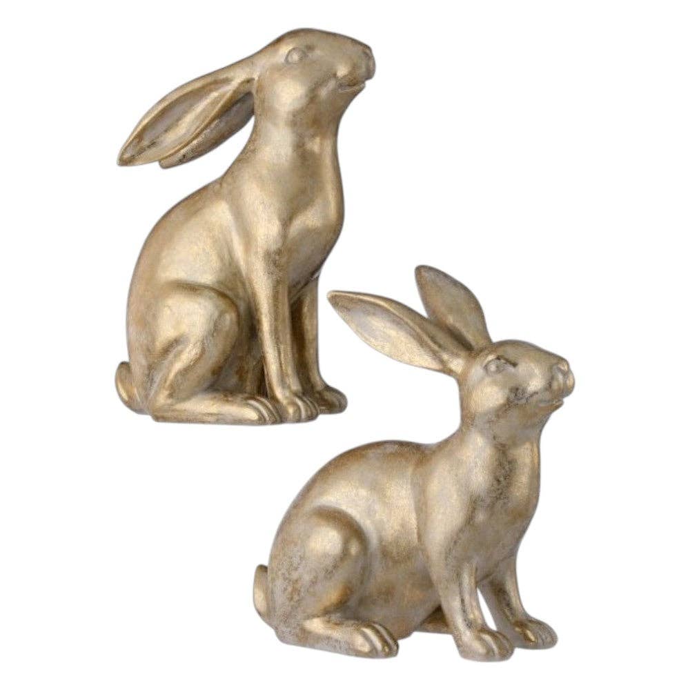 Gold Bunny Figurine Set – Elegant Antique-Style Rabbit Statues (Set of 2)