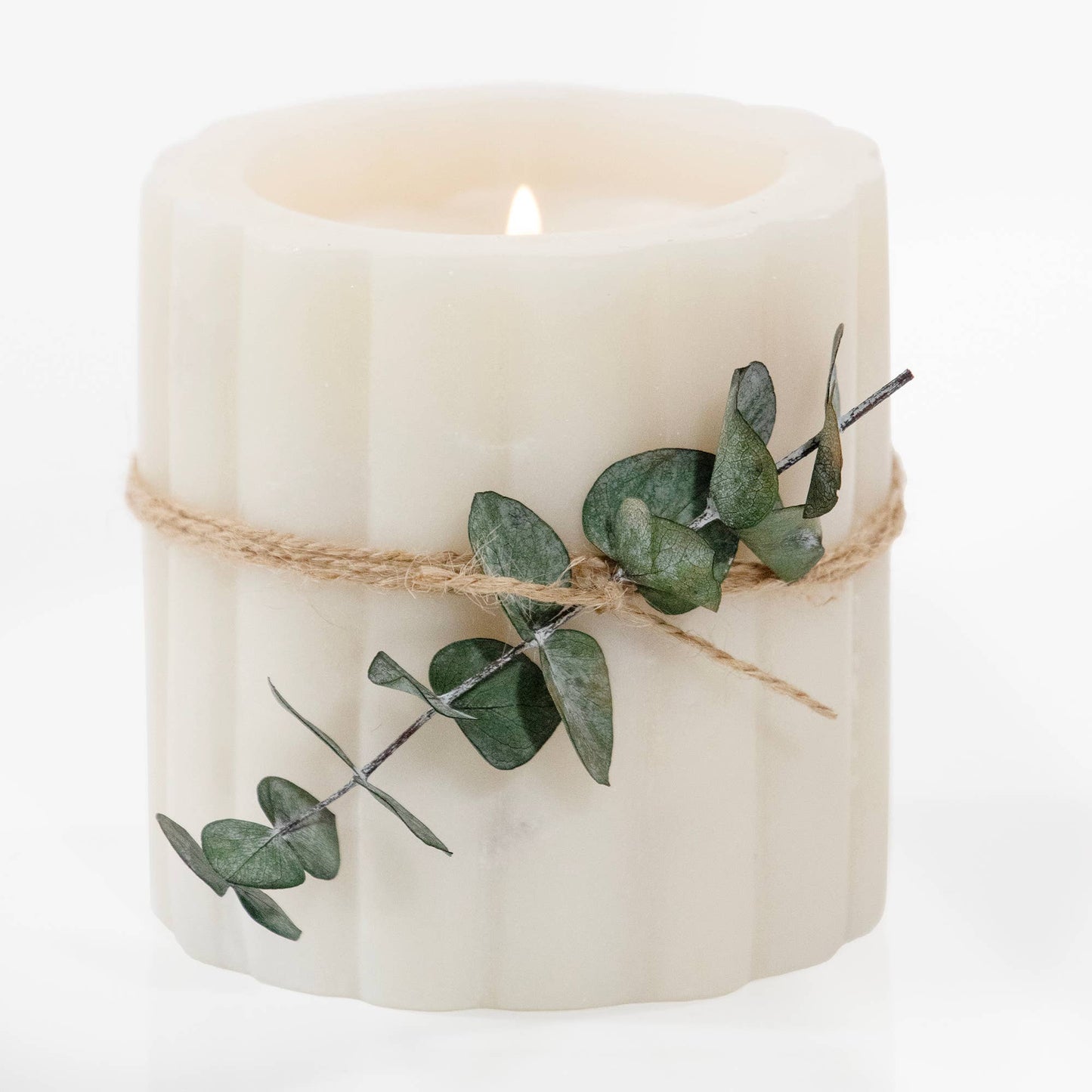 Palo Santo Scented White Marble Candle with Ridges