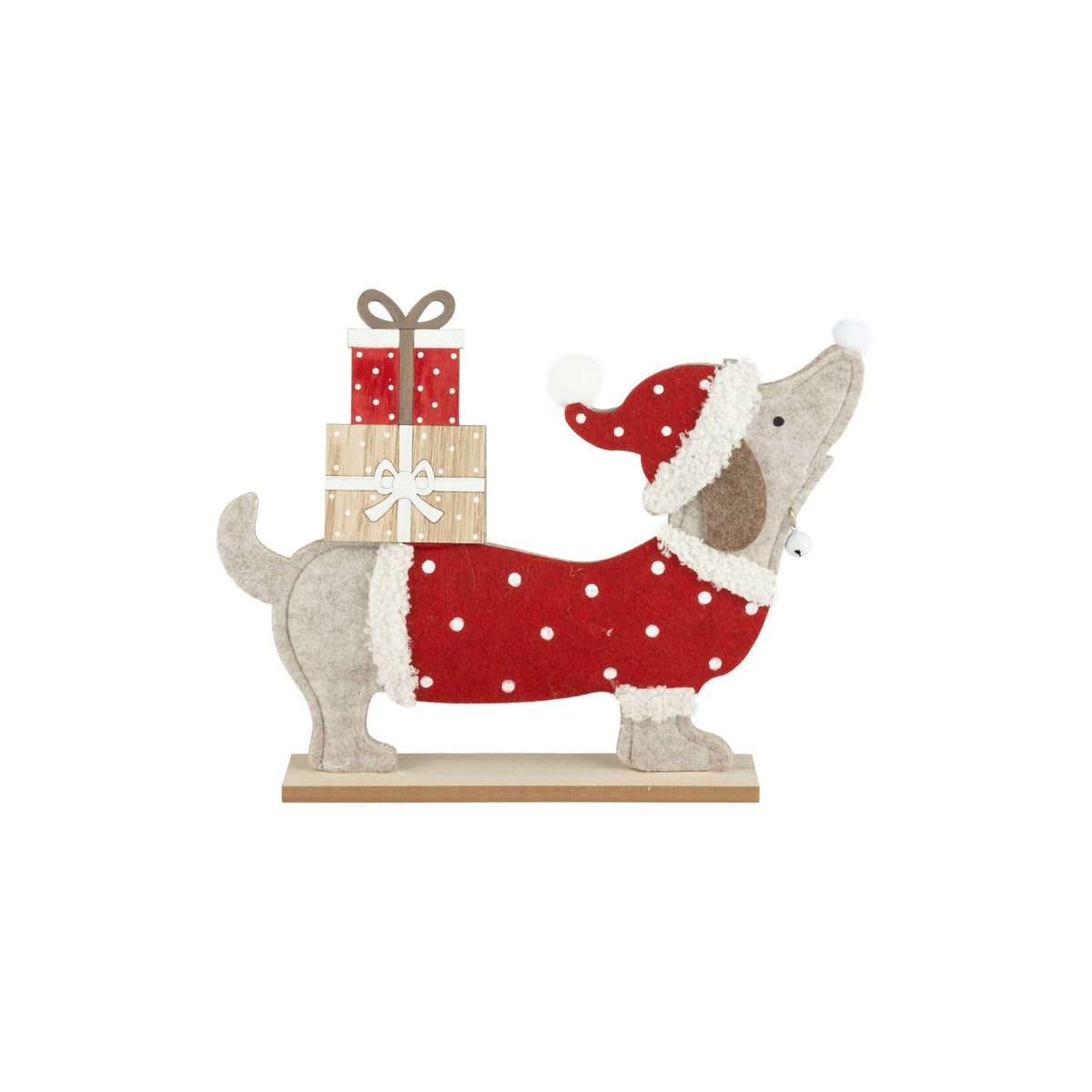 A21666:Felt TP felt dachshund in red Santa outfit, 13 in