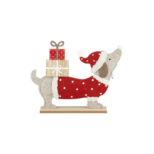 A21666:Felt TP felt dachshund in red Santa outfit, 13 in