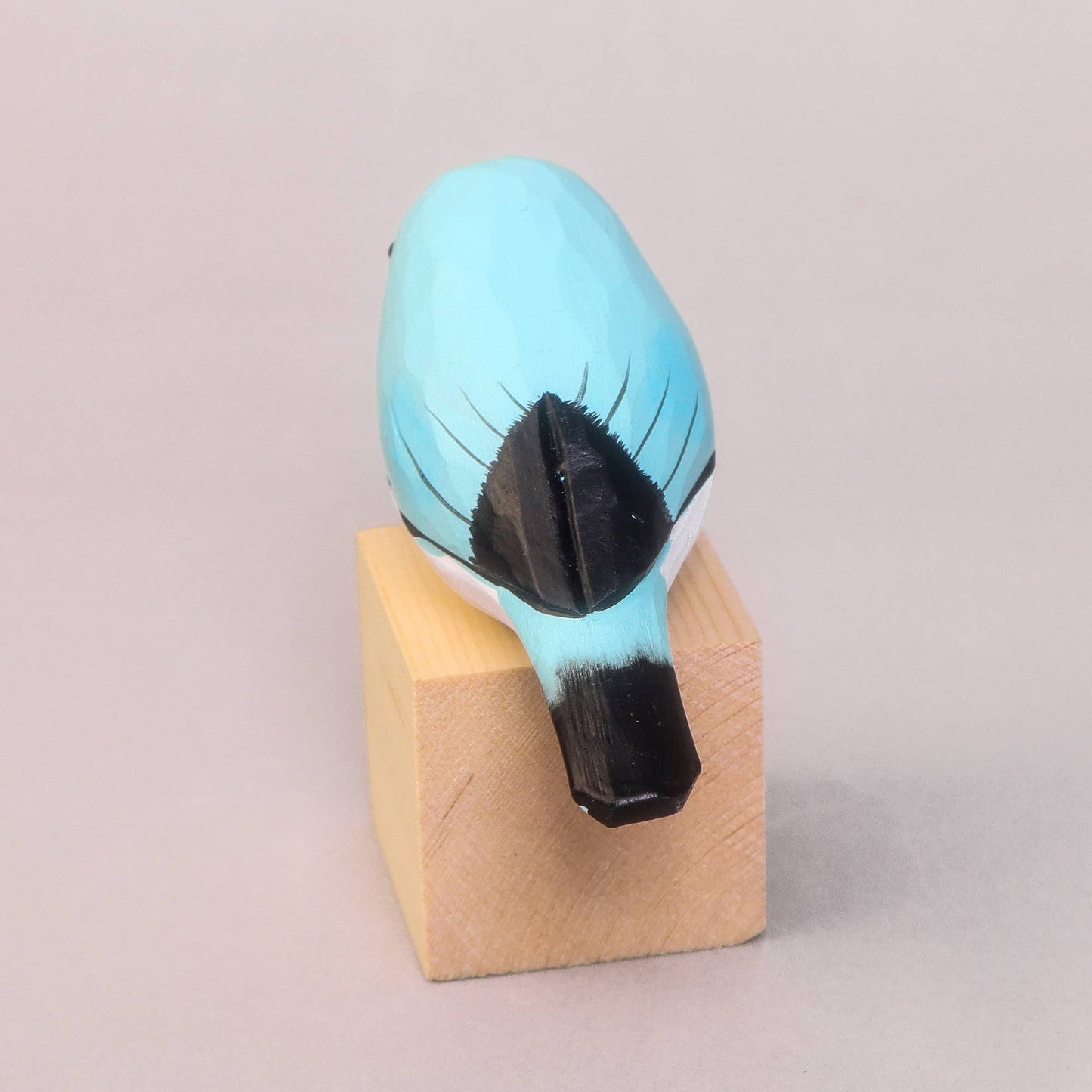 Hand-Carved Wooden Bird Figurine (Blue)
