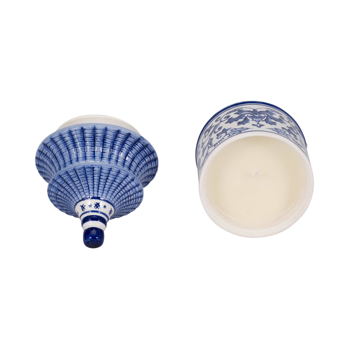 Candle - Blue Ceramic Plumeria Chinoiserie Pagoda, 9 Oz