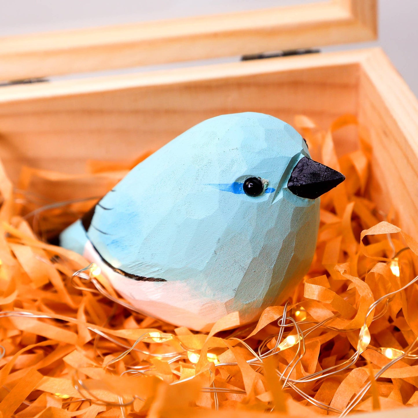 Hand-Carved Wooden Bird Figurine (Blue)