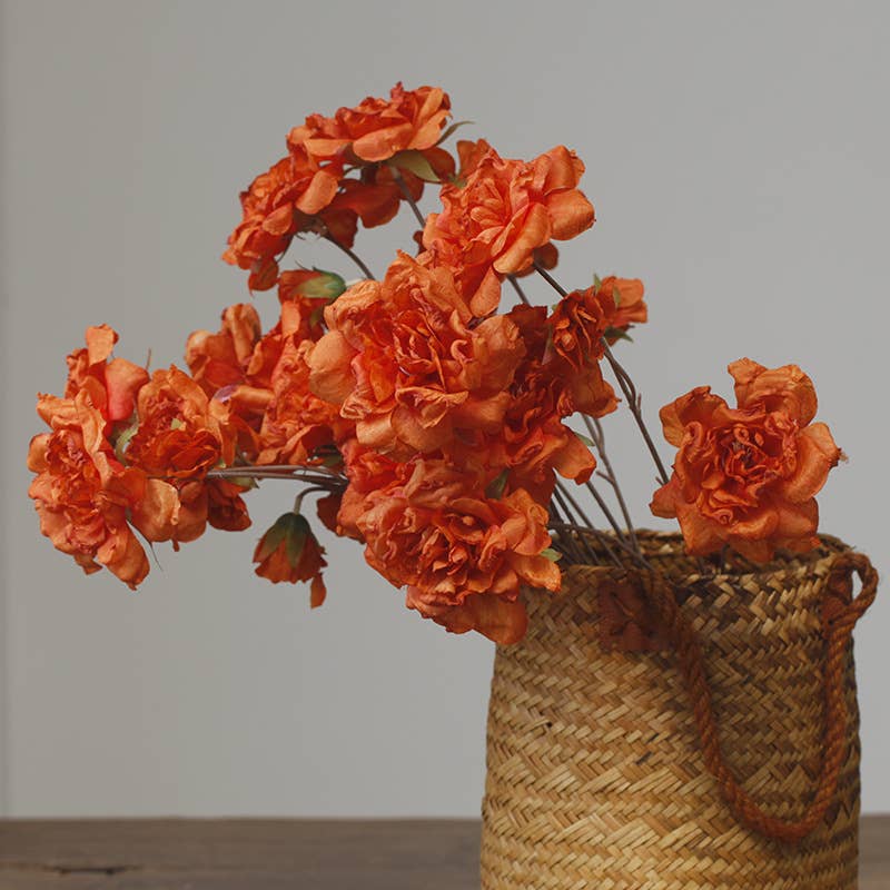 33'' Faux Dried Look Silk Rosa Chinensis Flower Stem