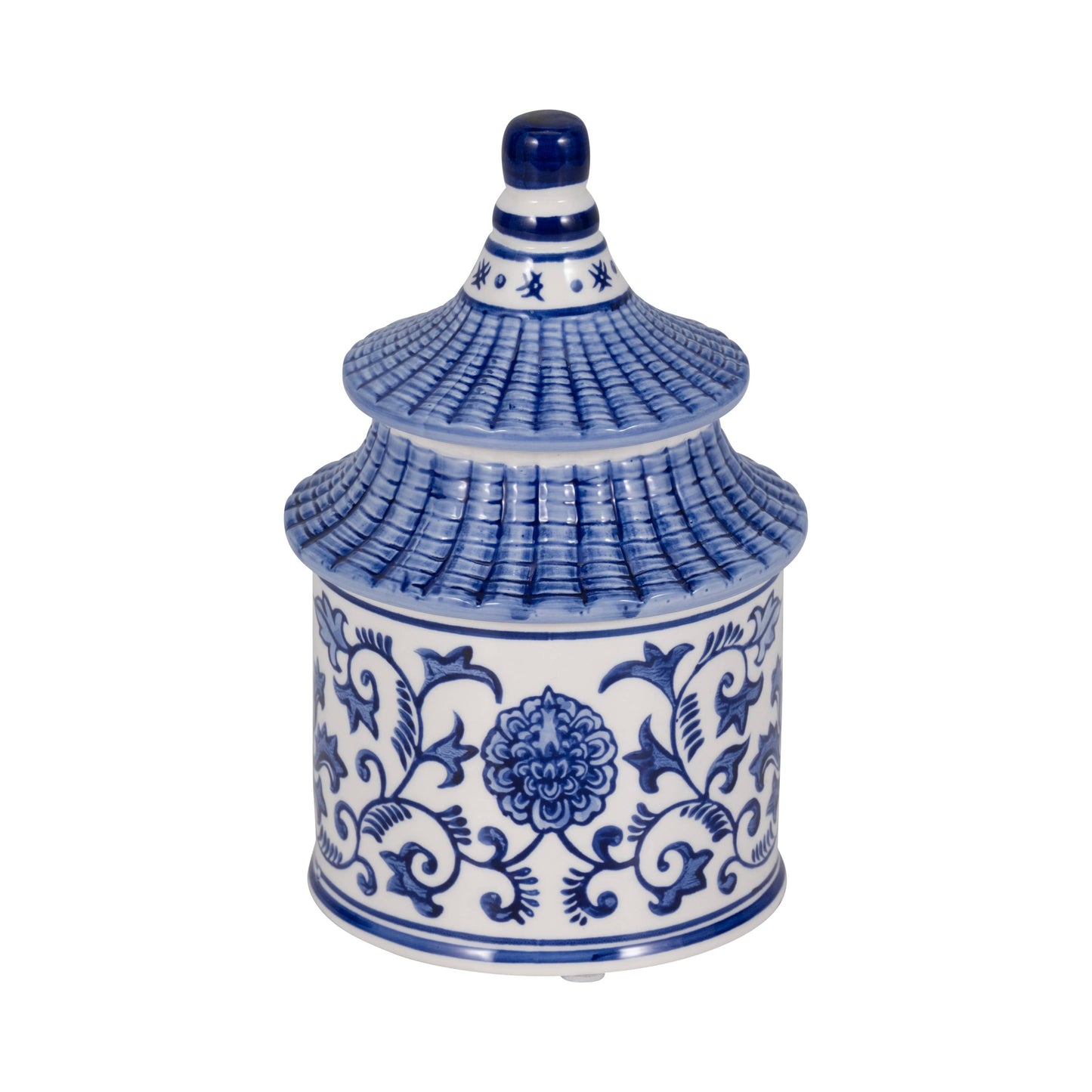 Candle - Blue Ceramic Plumeria Chinoiserie Pagoda, 9 Oz