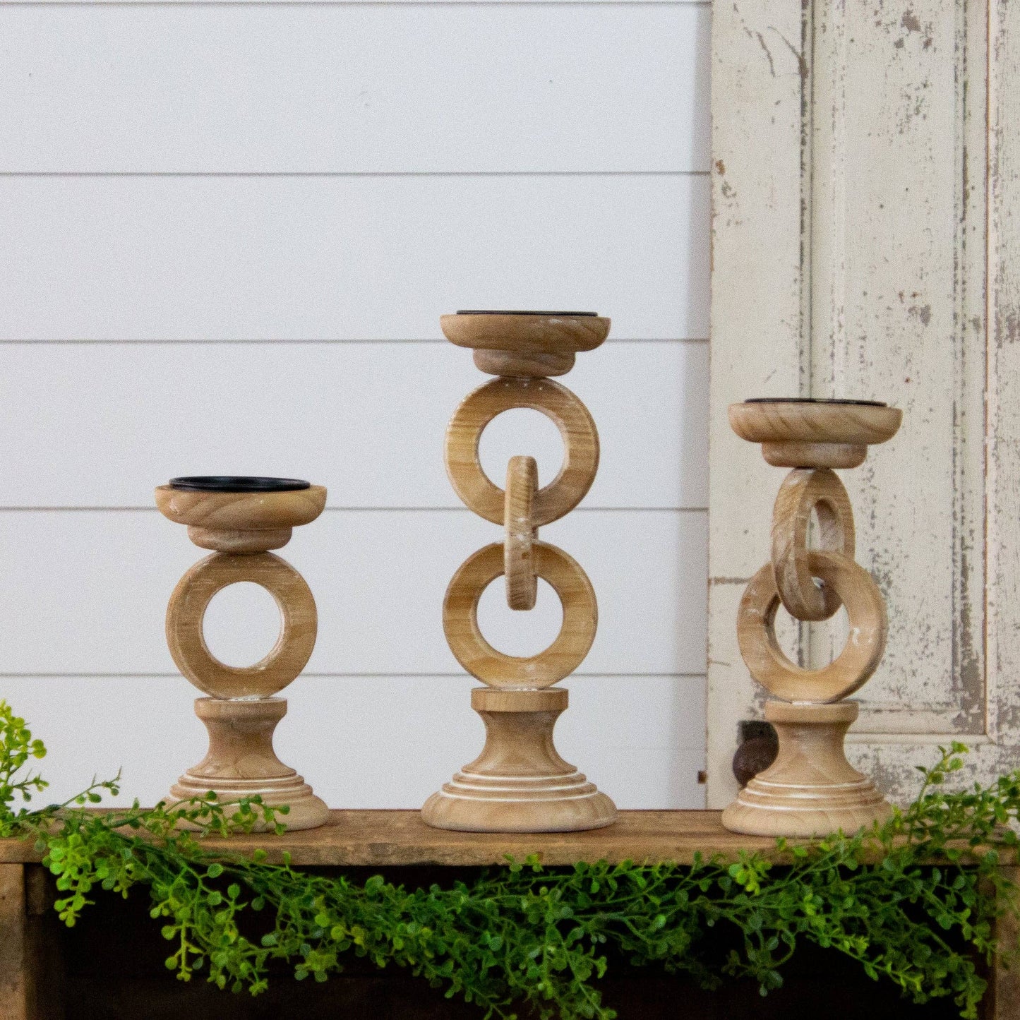 Chain Link Wood Candle Holders (Set Of 2)