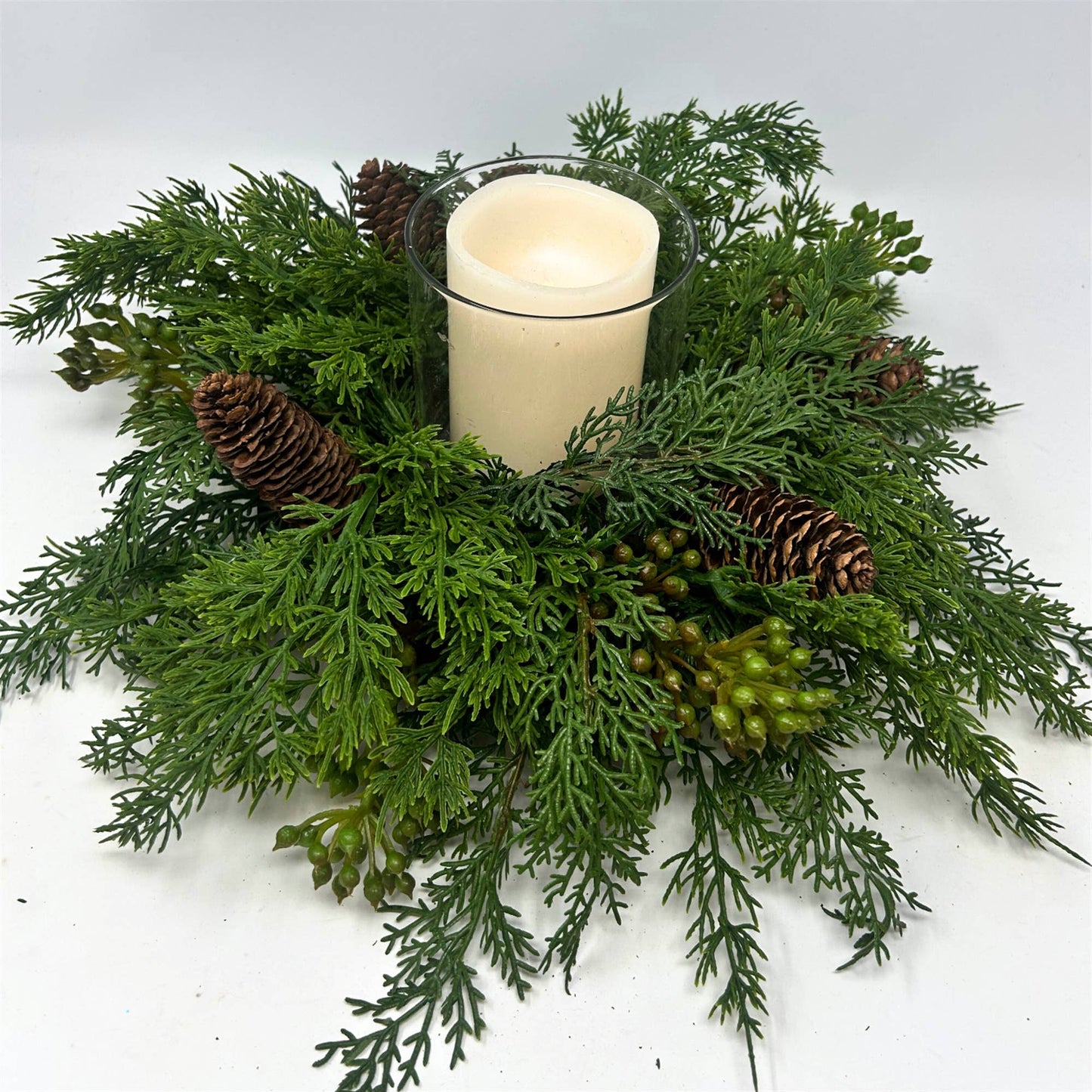 Real Touch Mixed Cedar, Pine Cone, Seed Candle Centerpiece W