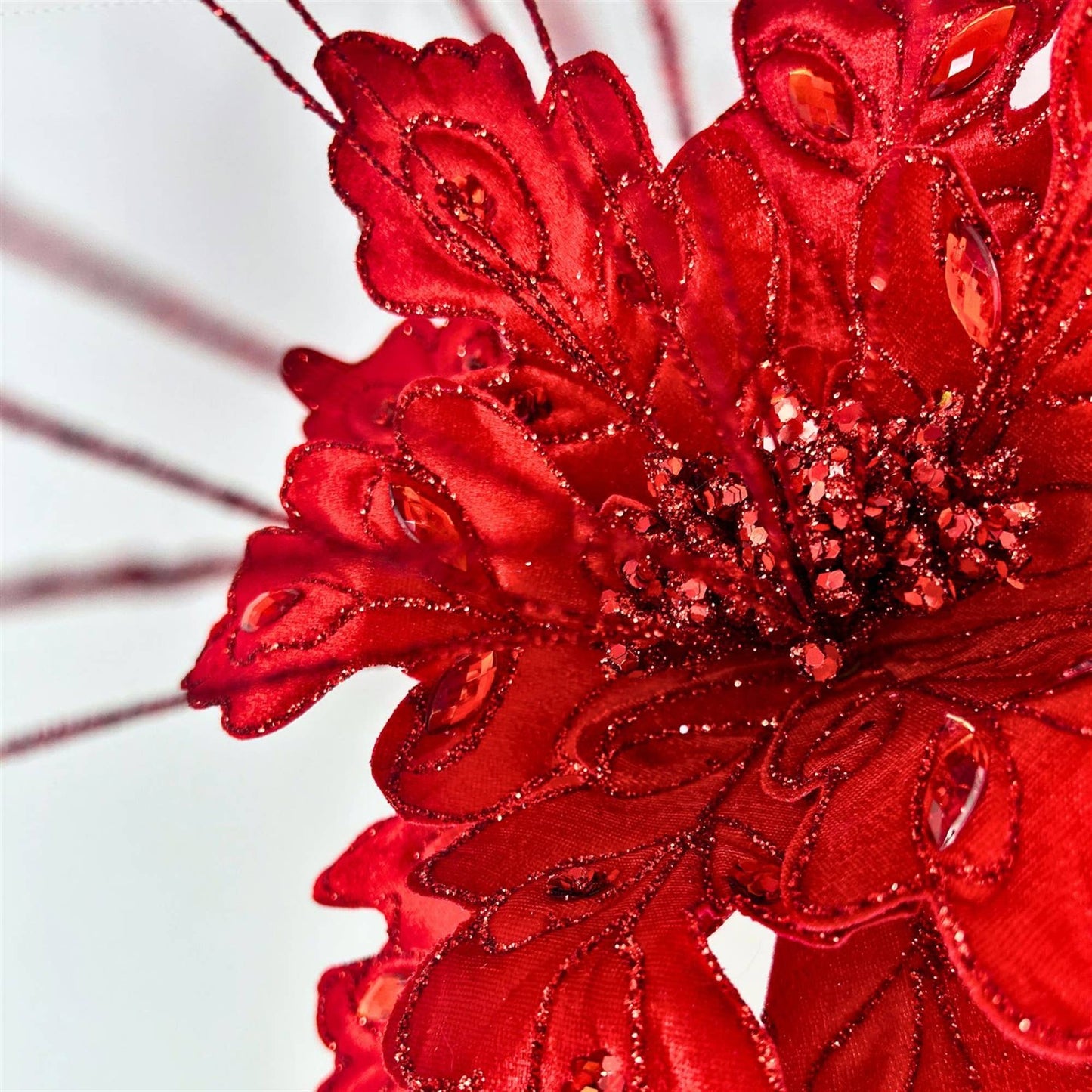 Glitz Gem Velvet Poinsettia Stem - Red 27”