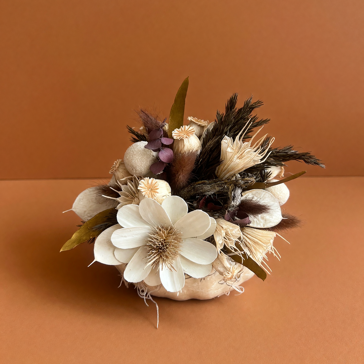 Petite Pumpkin Floral Arrangement | White Pumpkin with Dried Flowers