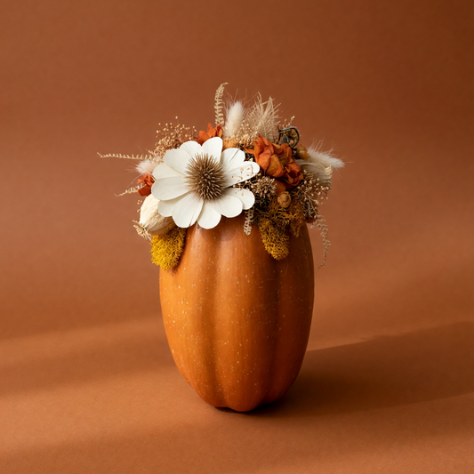 Harvest Pumpkin Floral Arrangement | Orange Pumpkin with Dried Flowers