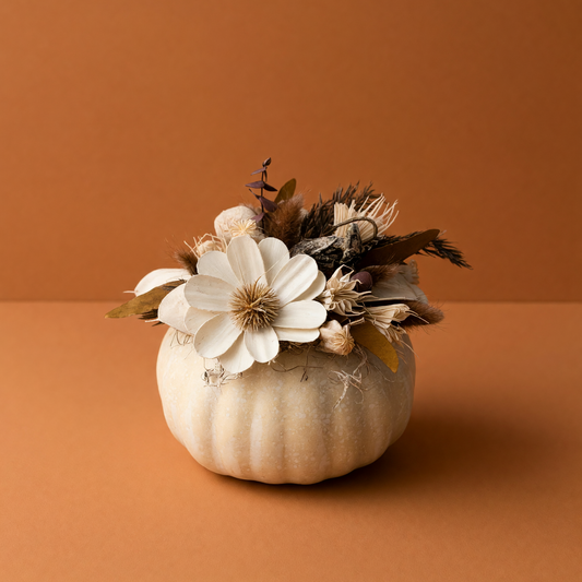 Petite Pumpkin Floral Arrangement | White Pumpkin with Dried Flowers