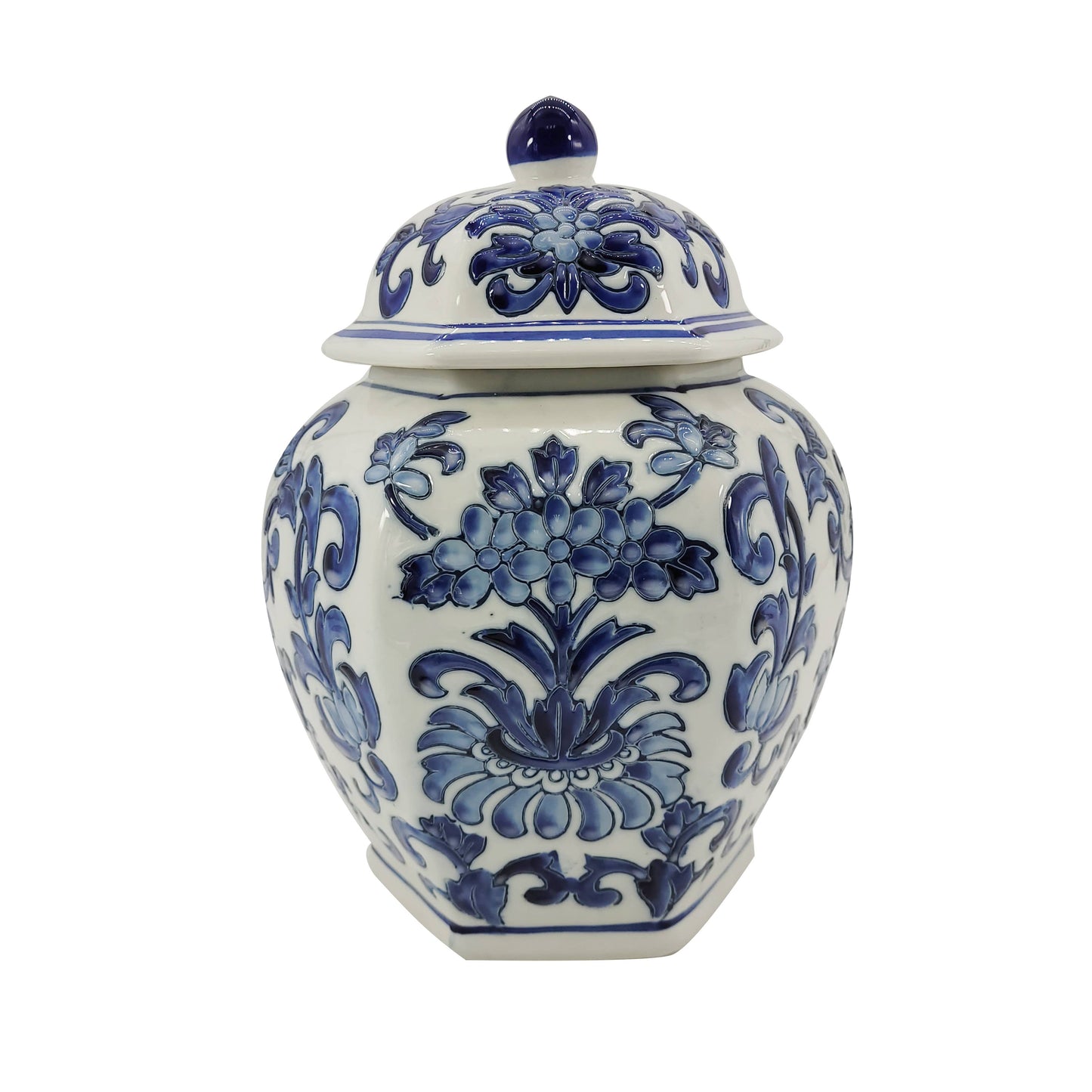 Blue & White Chinoiserie Ceramic Jar 12"