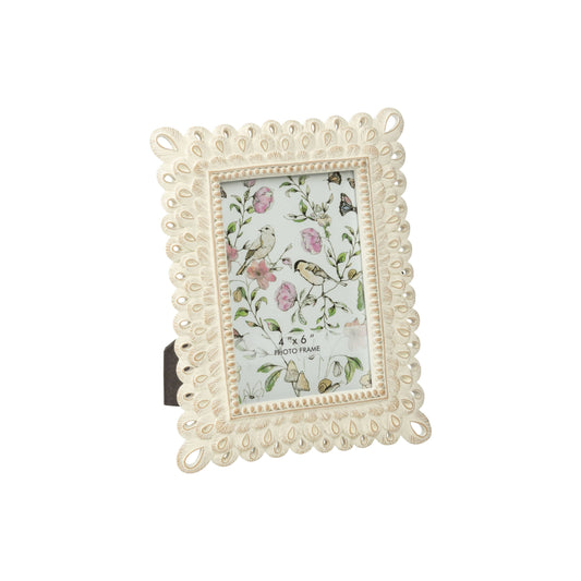 Frame - Loop pattern antique white resin frame, 4x6 in