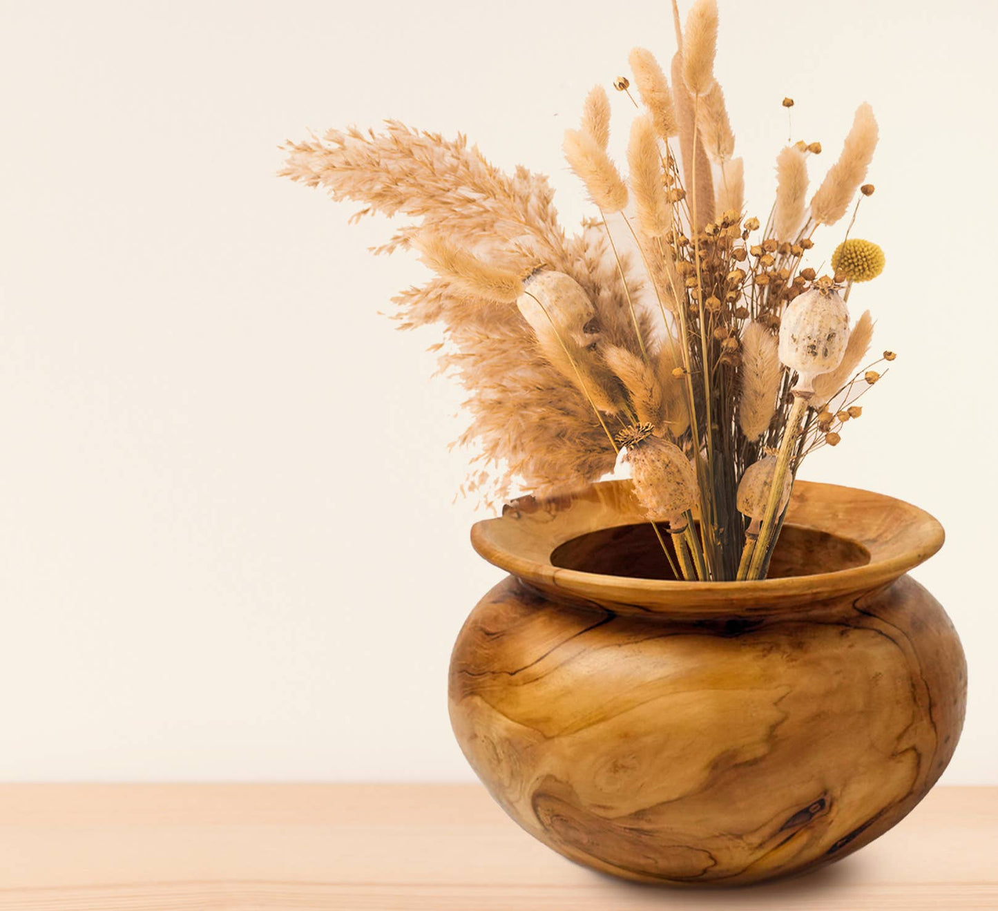 6-Inch Wide Rim Round Teak Root Vase