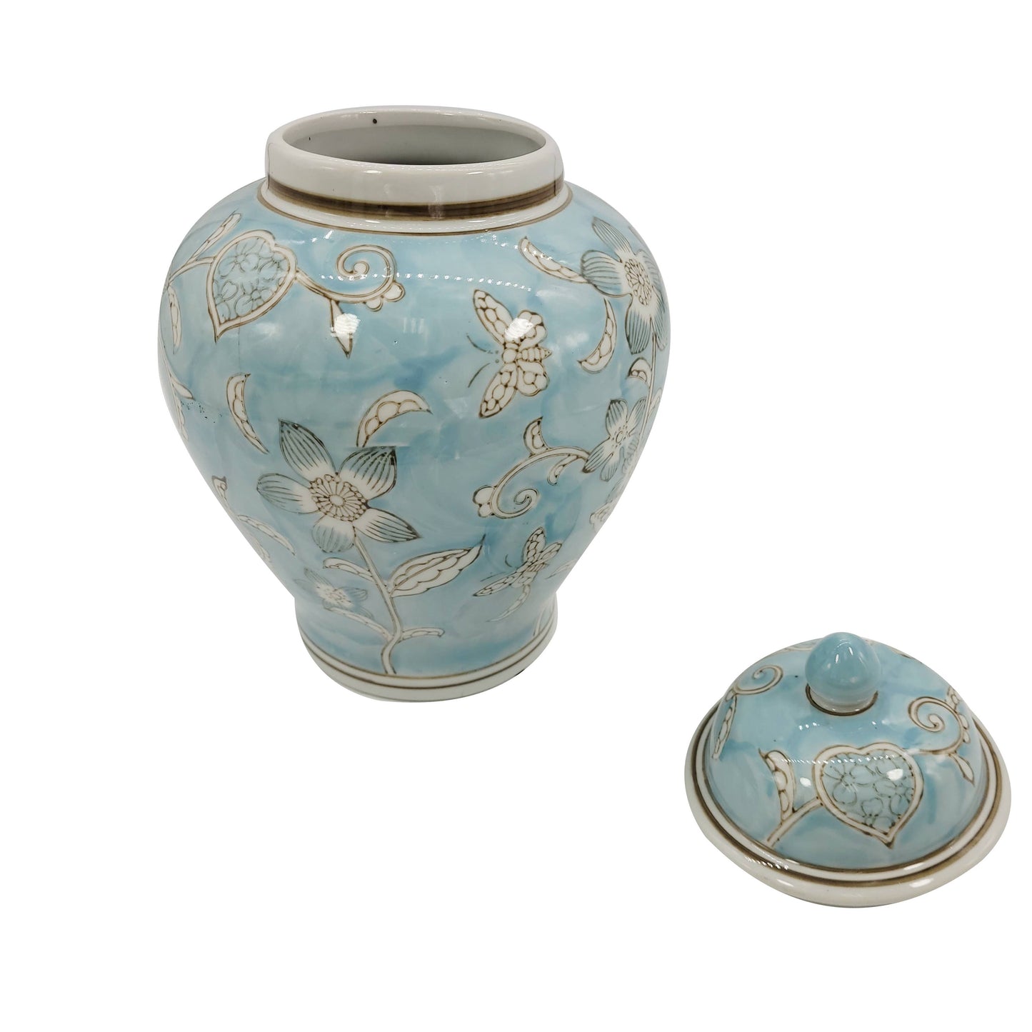 Light Blue & White Ceramic Chinoiserie Ginger Jar 12"