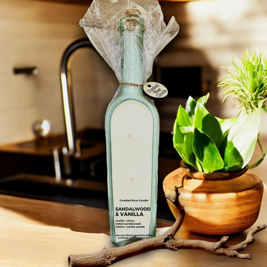 Sandalwood & Vanilla | Wine Bottle Candle | 3 Cotton Wicks