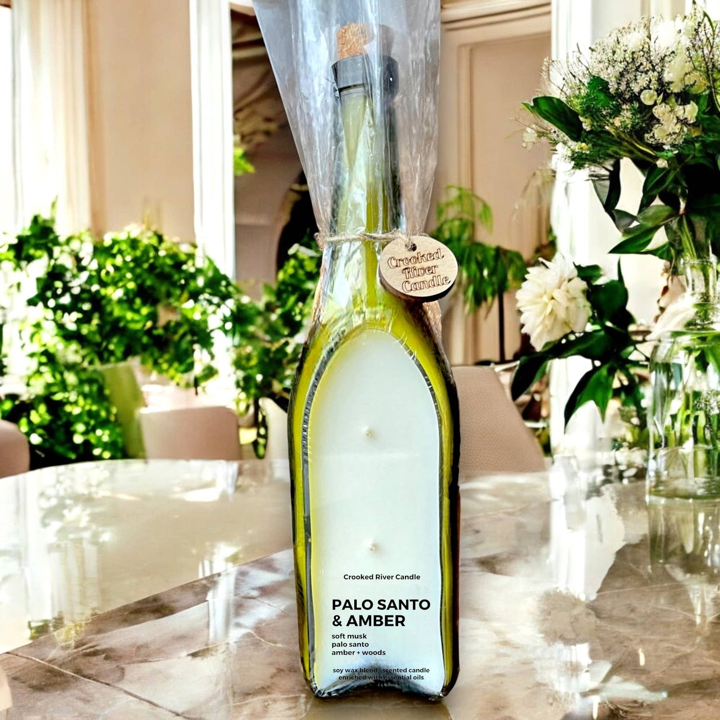 Palo Santo & Amber | Wine Bottle Candle | 3 Cotton Wicks