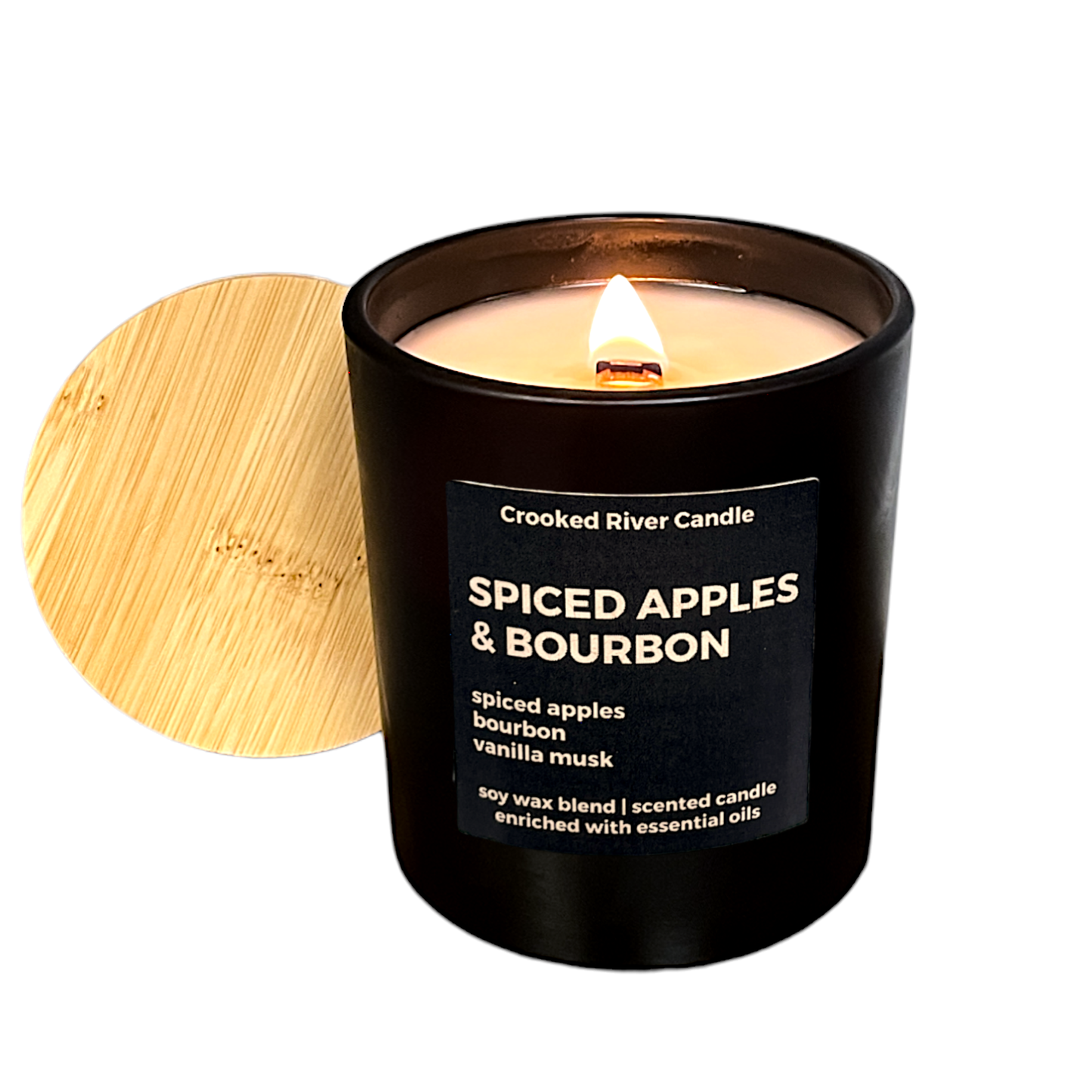 Spiced Apples & Bourbon Candle- Matte Black Jar- Bamboo Lid