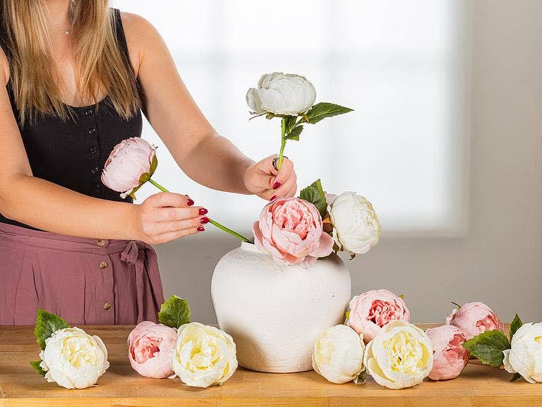 Full Peony Bouquet - 10"H Pink