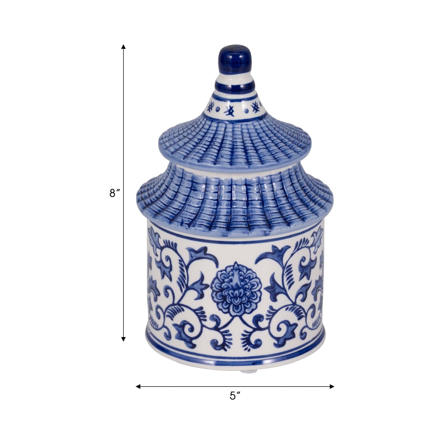 Candle - Blue Ceramic Plumeria Chinoiserie Pagoda, 9 Oz