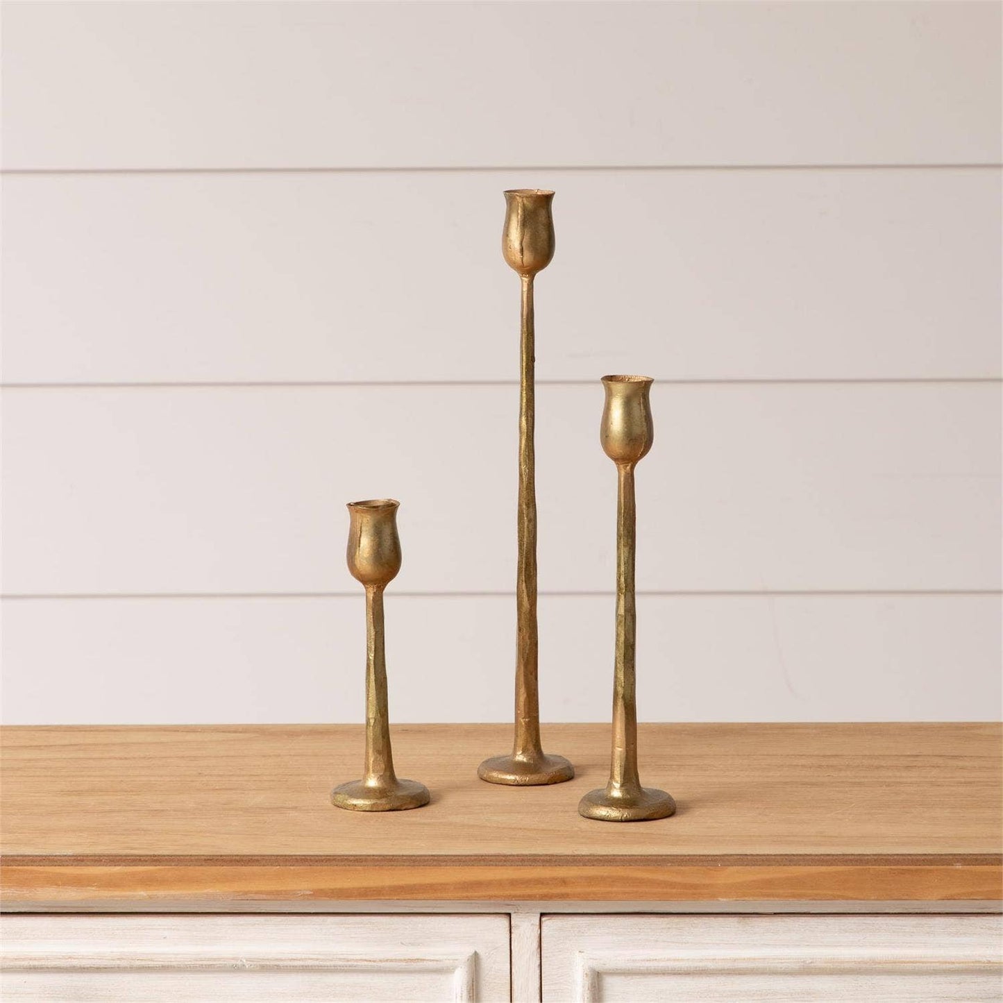 Metal Candle Holders, Gold (Set Of 3)