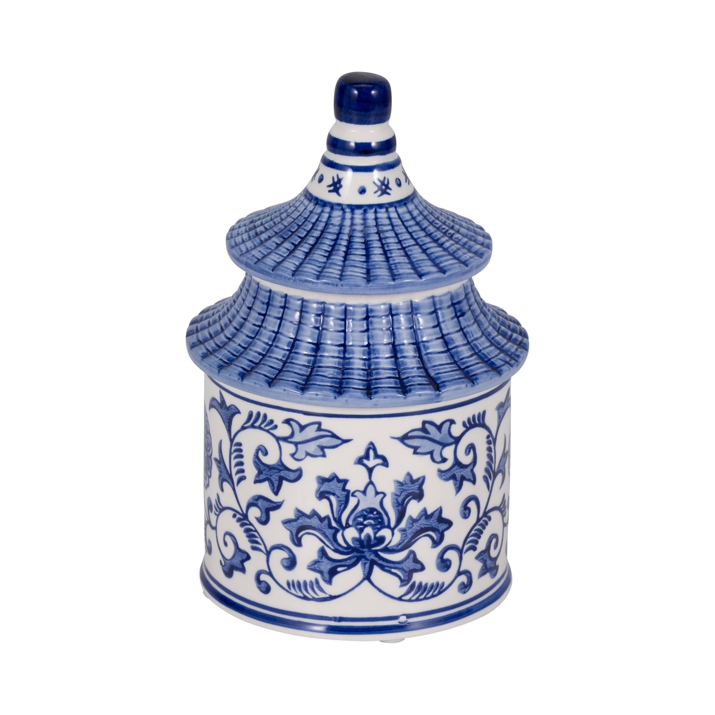 Candle - Blue Ceramic Plumeria Chinoiserie Pagoda, 9 Oz