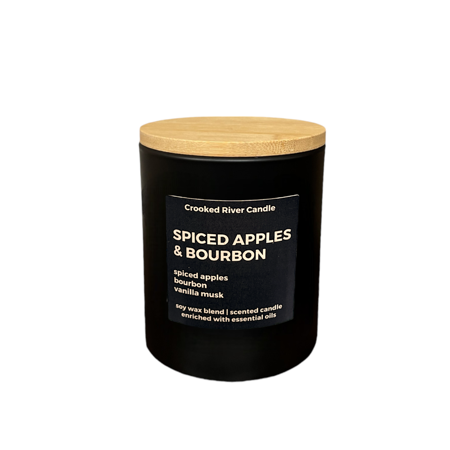 Spiced Apples & Bourbon Candle- Matte Black Jar- Bamboo Lid