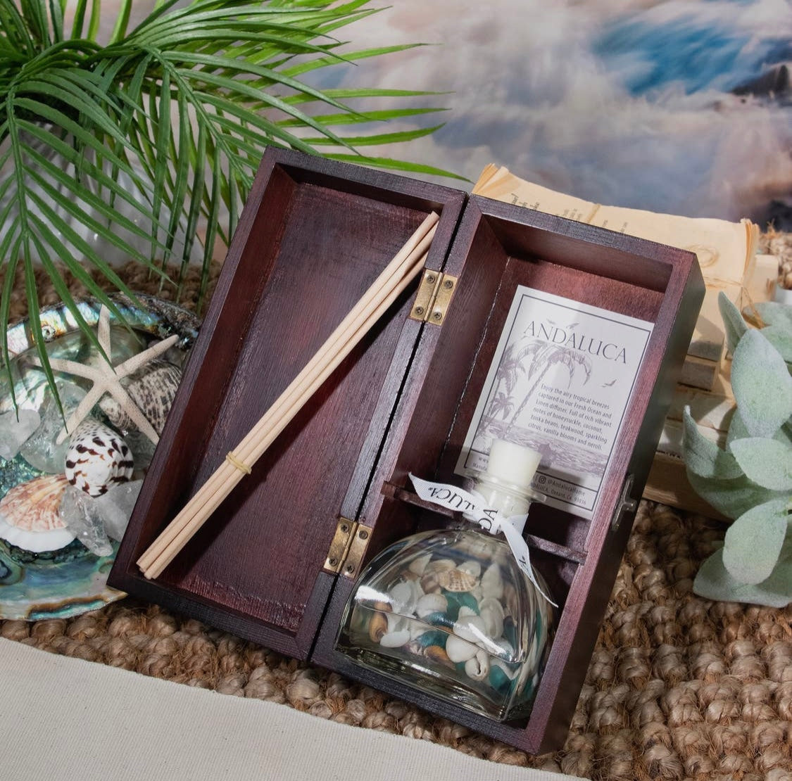 Fresh Ocean & Linen Reed Diffuser in Elegant Wood Box