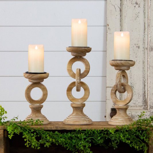 Chain Link Wood Candle Holders (Set Of 2)
